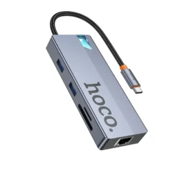 Начало 11 USB хъб Hoco HB52 Адаптер 8в1 (HDTV+RJ45+SD/TF+PD+Type-C 3.0+USB 3.0 x 2) USB-C